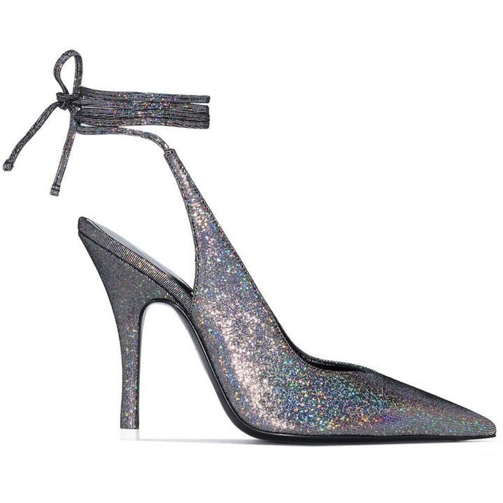 Attico Venus 105mm Glitter Embellished Pumps - Eu41 Us11 Silver